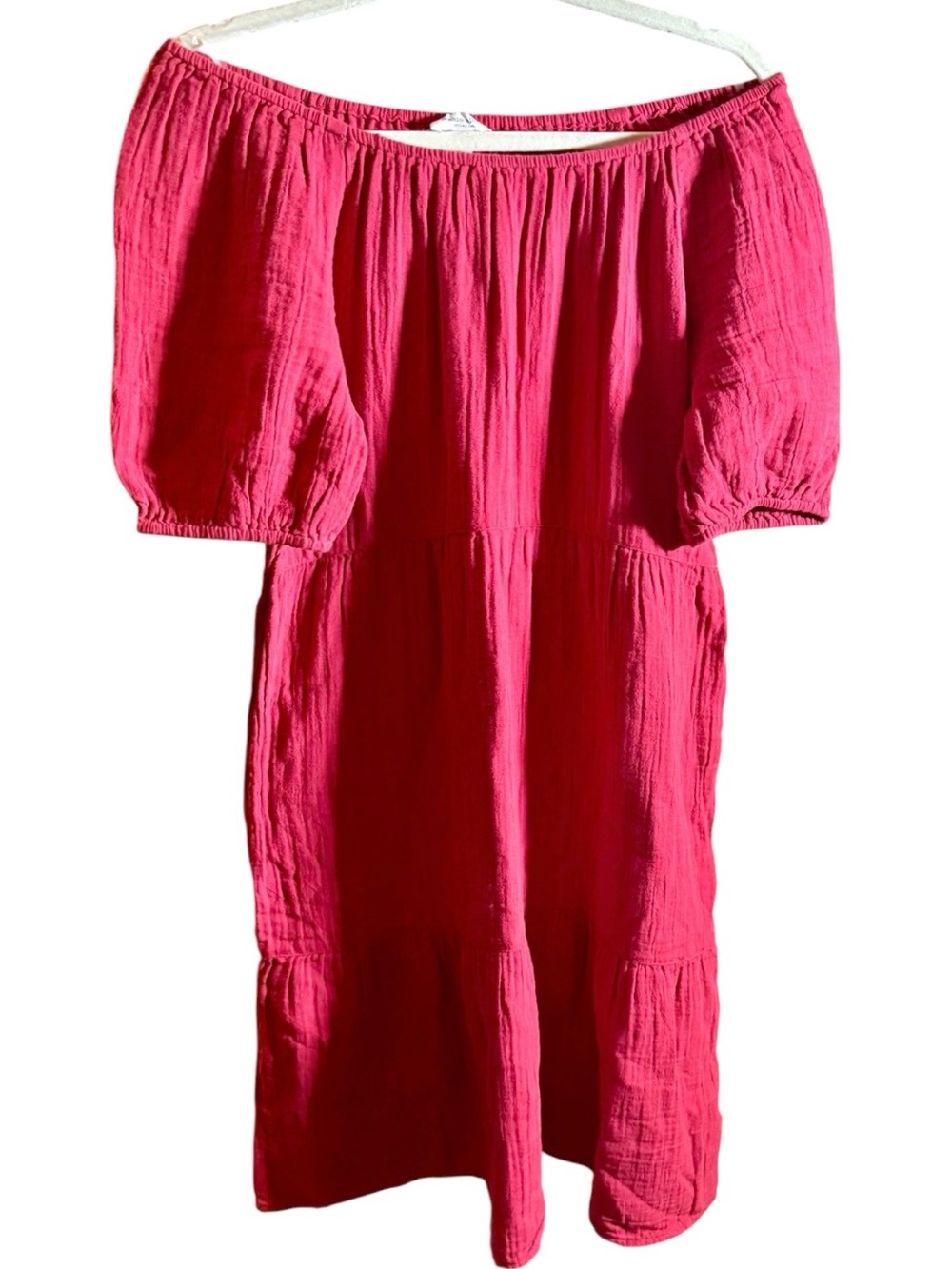 Beach Lunch Lounge Women’s Off Shoulder Tiered Textured Linen Midi Dress
